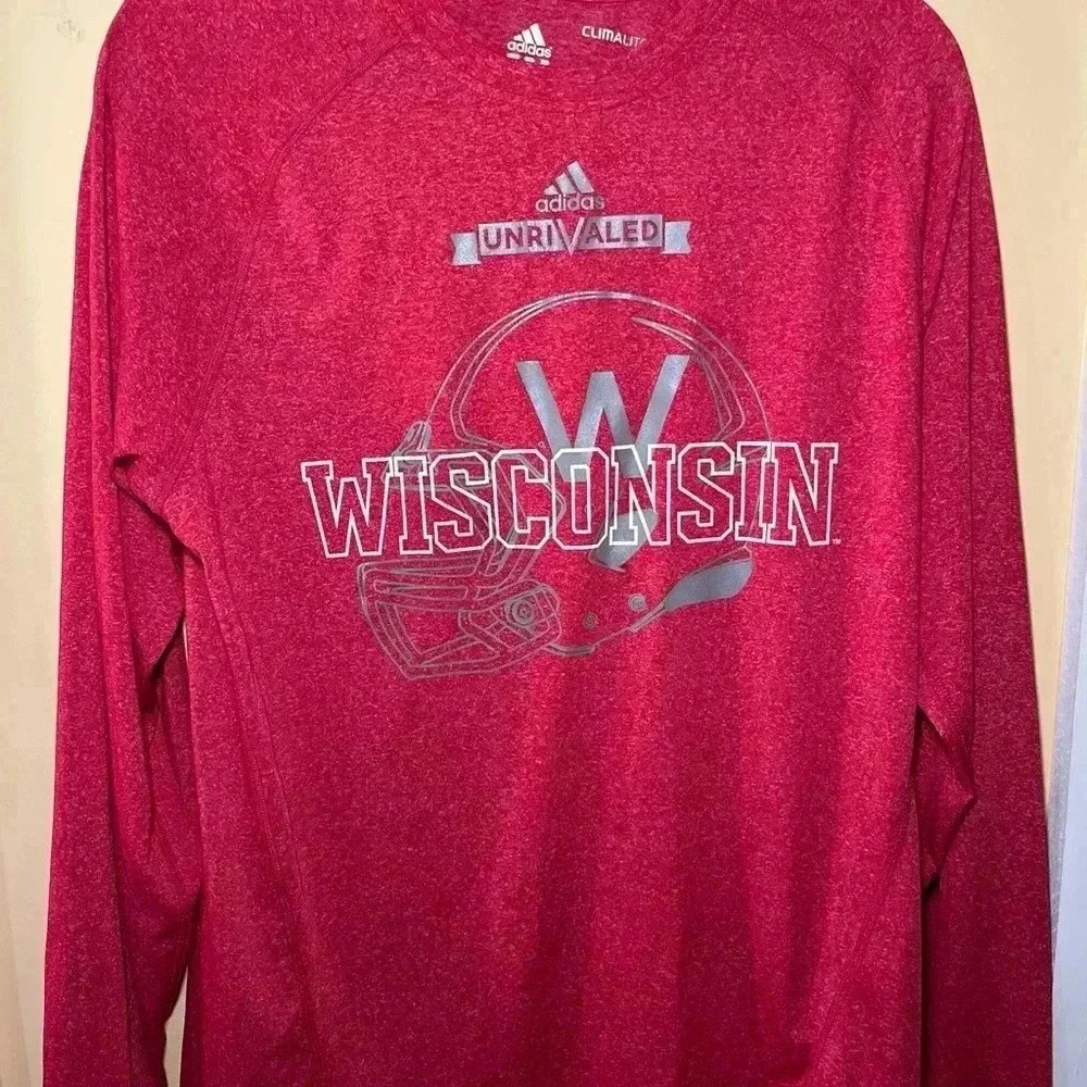 Adidas Climalite Long sleeve T-shirt Red Wisconsin Unrivaled Series Size Small
